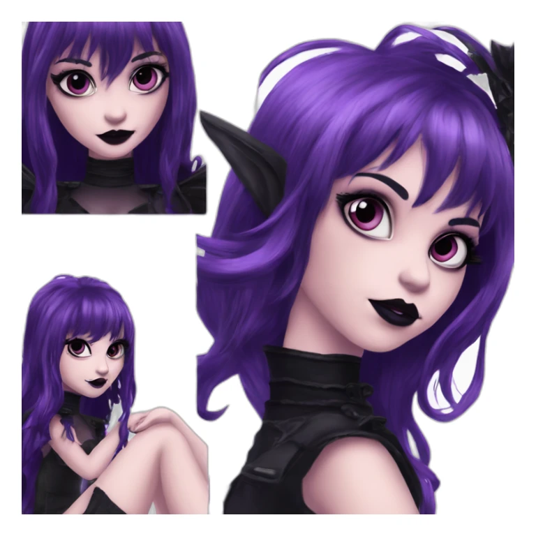 Elissabat-with-bangs-long-hair-dark-plumpurple-and-black-vampire-goth-makeup-pinkeyes-romanticgothcloses- sticker
