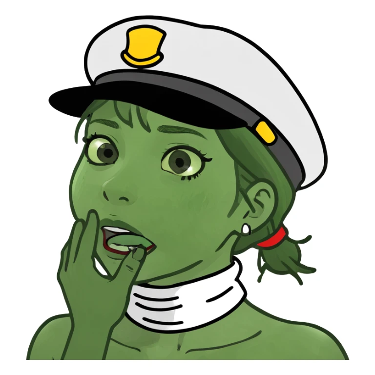 A girl choking herself with her hand on her neck in a funny way sticker