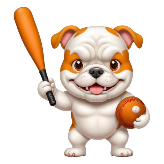 WHITE Bulldog playing baseball, change red to orange sticker