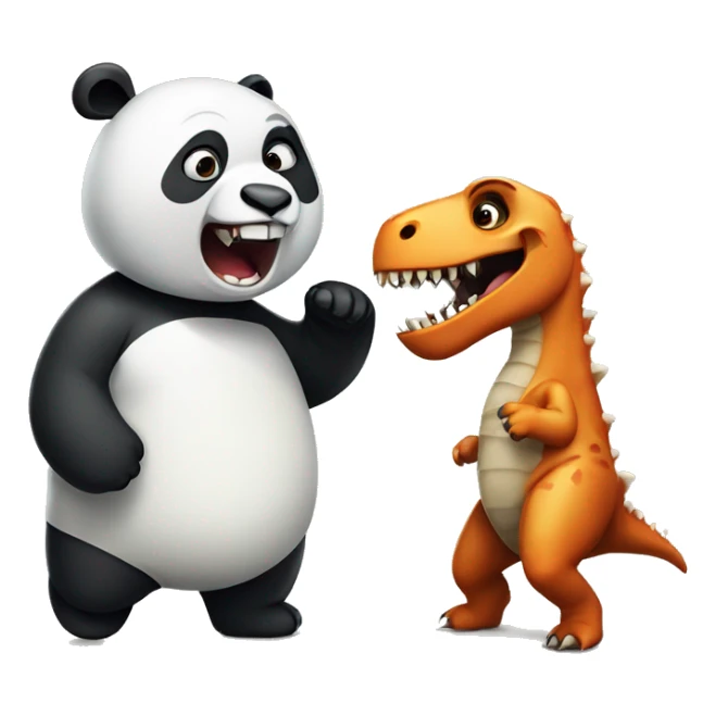 Panda being  losing a sparing match to a dinosaur sticker