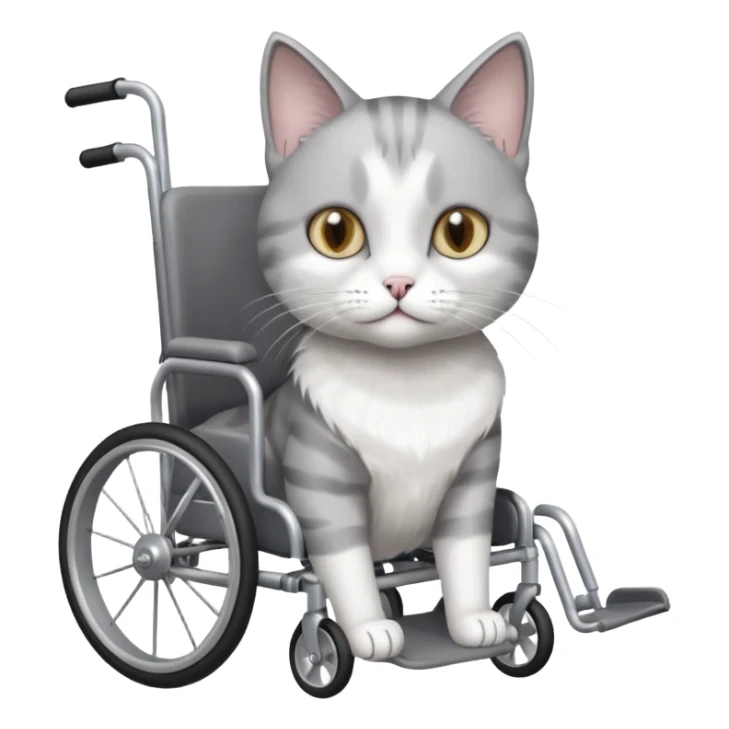 disabled grey and white cat in cat wheelchair sticker