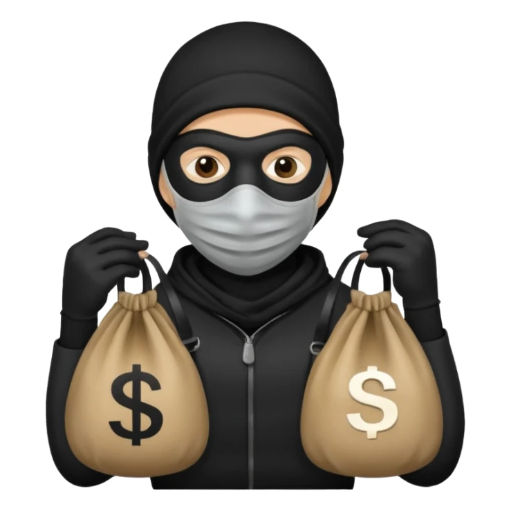 A robber with a money bag sticker