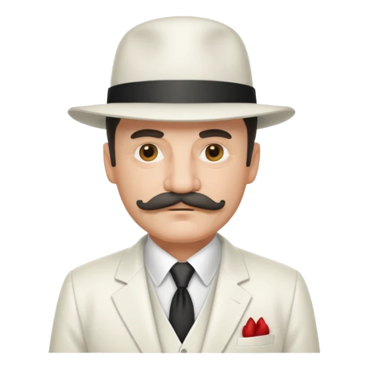 middle aged mobster with white colored suit and hat and mustache sticker
