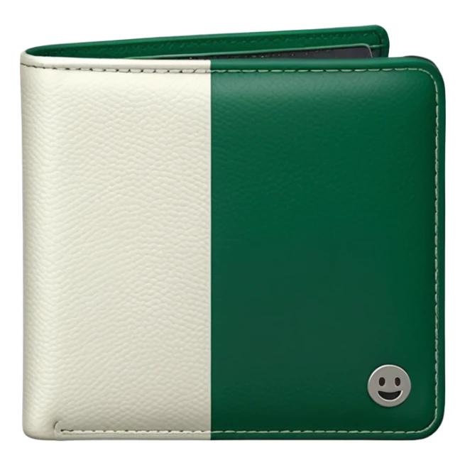 white men's wallet with dark green stripe or clasp, modern minimalist design sticker
