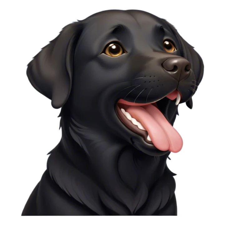 Cinematic Cute Yawning Black Labrador Portrait Emoji, Head tilted slightly with a dramatic, wide-open yawn, showcasing a smooth black Fur with a velvety texture, floppy ears slightly drooping, round brown eyes barely open in drowsy contentment, Simplified yet irresistibly adorable features, highly detailed, glowing with a soft, cozy glow, high shine, relaxed yet expressive, stylized with a touch of whimsy, bright and endearing, soft glowing outline, capturing the essence of a sleepy yet affectionate companion, so drowsy it feels like it could stretch out of the screen and curl up for a nap! sticker