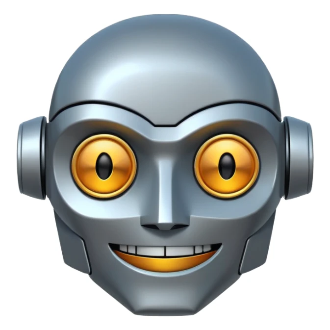 evil robot. Only its head. Very low details, just lines and colors, no need to draw in detail. Like an icon. Make it smile sticker