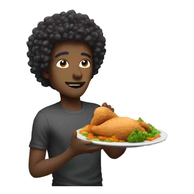 Tall black light skin man with curly hair eating chicken sticker
