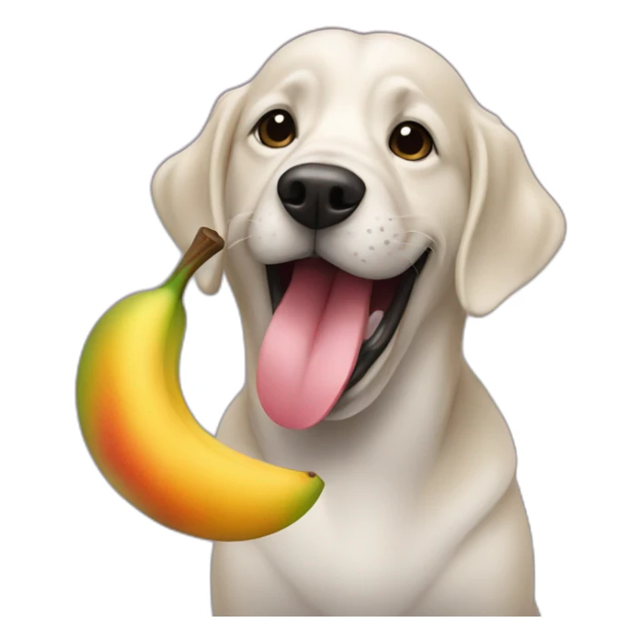 Dog with big tongue liking a big mango sticker