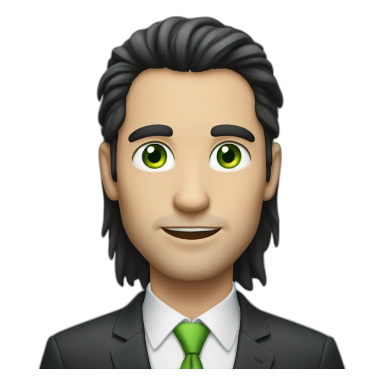 a man with long dark hair in a suit, green eyes sticker