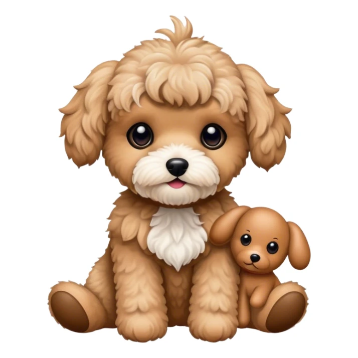 Tan maltipoo with a Rudolf stuffed animal  sticker