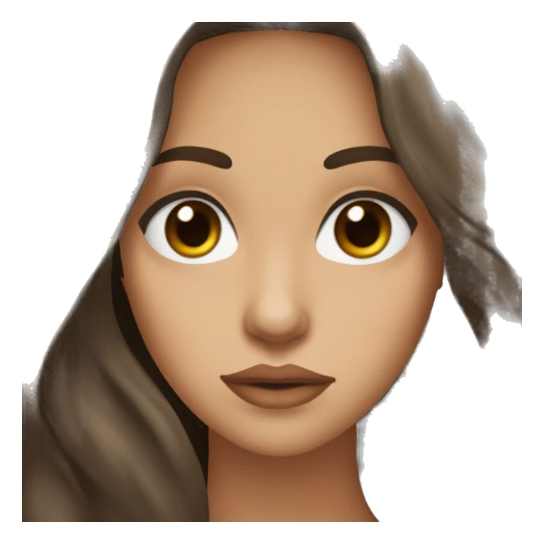 brunette long hair, big brown almond eyes, full lips, raeading sticker