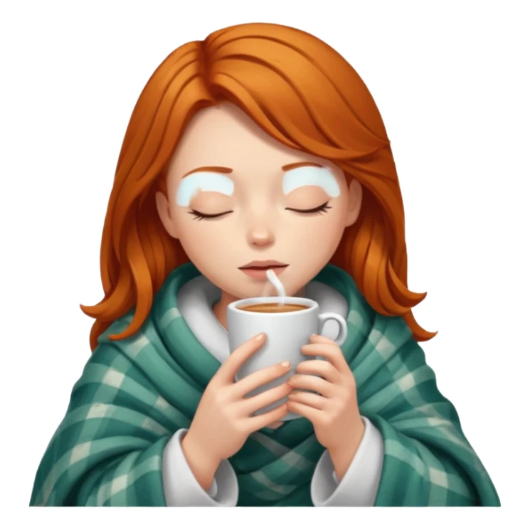 girl with ginger hair inside a blanket sipping coffee eyes closed sticker