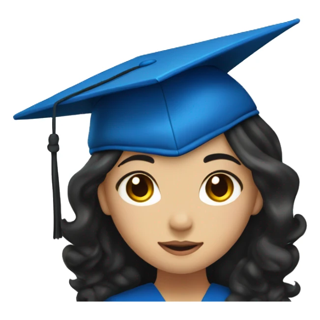 asian girl wearing blue graduation cap with long curly black hair sticker