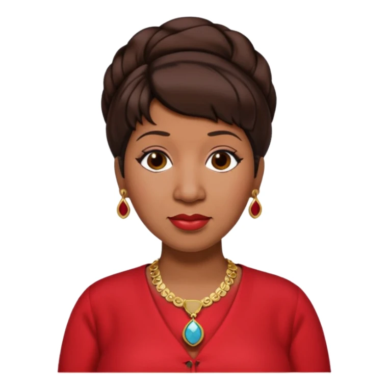 Aretha Franklin with dark brown hair, red outfit sticker