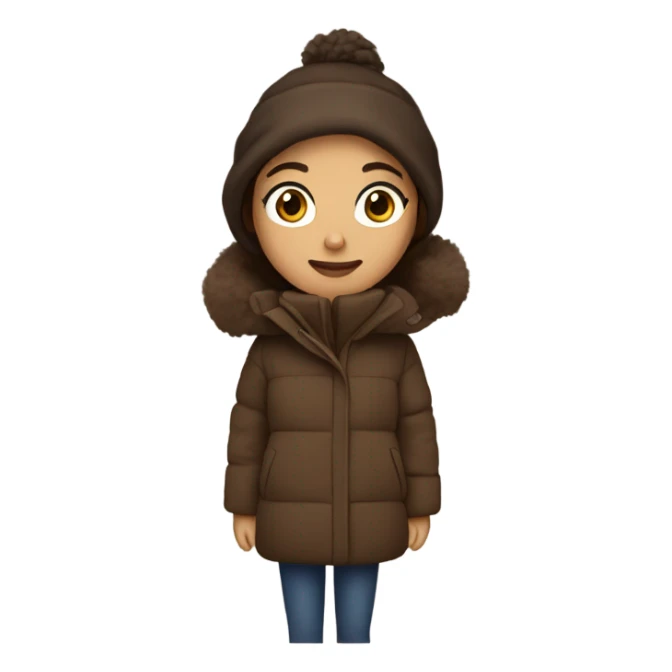 Brunette with a puffy brown winter coat  sticker