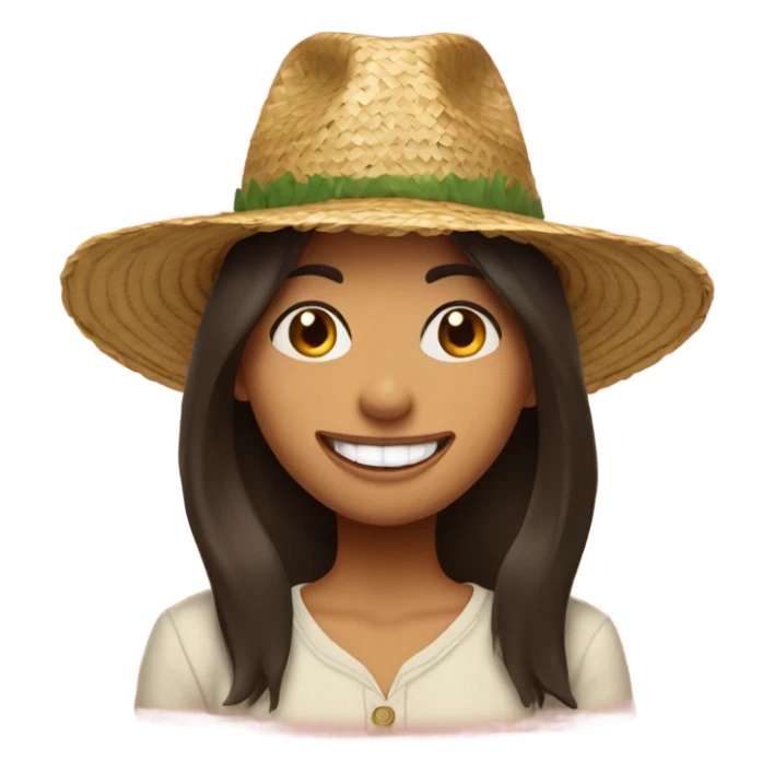 Brunette girl in straw hat with all of her teeth, except for her front top teeth with new year background  sticker