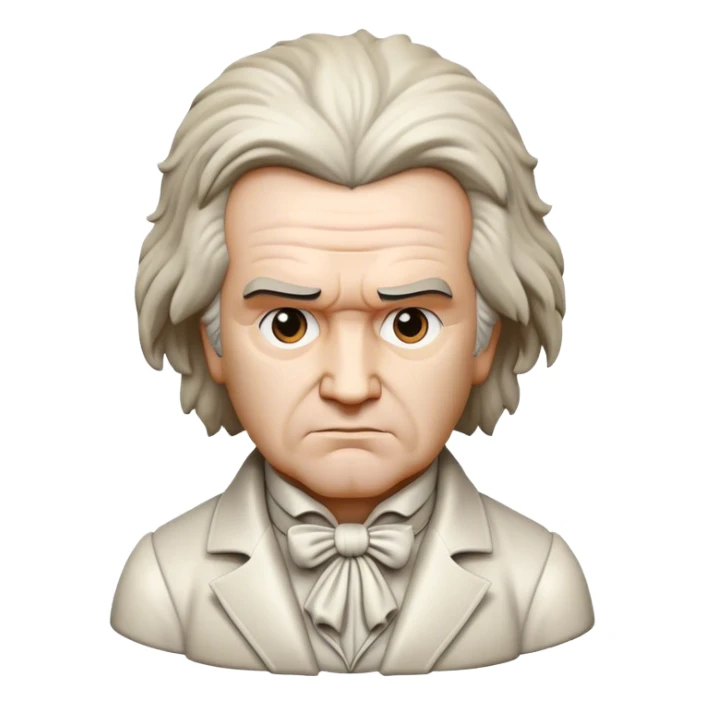 Cinematic Realistic Beethoven Pop Culture Emoji, featuring an evocative portrayal of the legendary composer rendered with delicate textures and emotive lighting. sticker