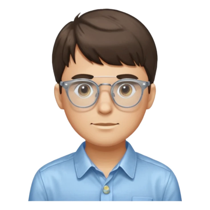 A man who have a glasses transparent. And have a bangs and have a button shirt. sticker