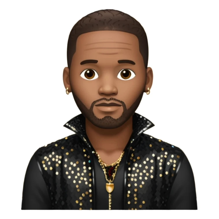 R. Kelly with dark brown hair, black sequin outfit sticker