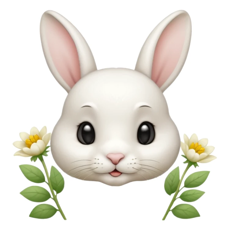 I want a cute white short haired rabbit with a light yellow flower on its ears making a kissing face sticker