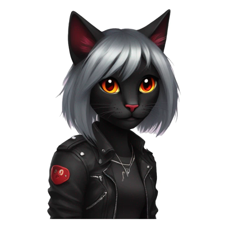 Anthro Edgy Cool Beautiful Black Cat-Fursona with Emo Hair-bangs with Red Streaks sticker