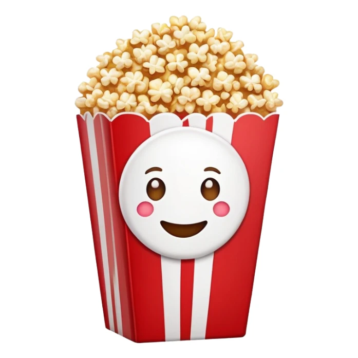 minimalist sweet popcorn emoji style, red and white popcorn box, caramel popcorn sticker