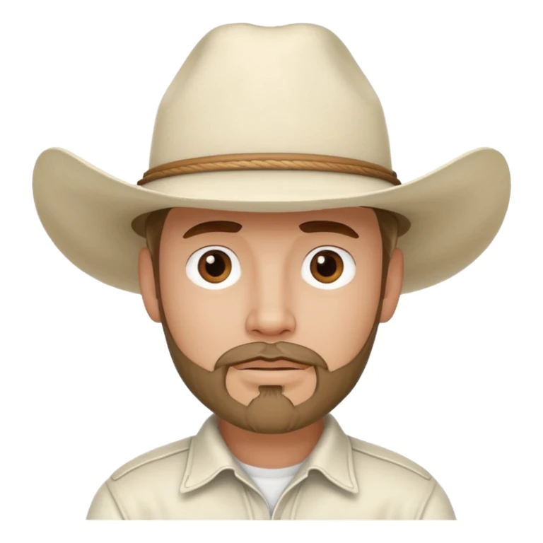 man with a goatee wearing a white cowboy hat sticker