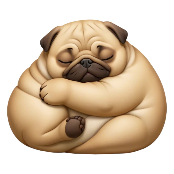 Cinematic Meme-Worthy Chubby Sleeping Fawn Pug Portrait Emoji, Head resting peacefully with a contented smile, showcasing a delightfully chubby build and a luxuriously soft fawn coat, eyes shut in a serene nap, Simplified yet hilariously adorable features, highly detailed, glowing with a soft, drowsy light, high shine, relaxed and utterly lovable, stylized with an air of playful laziness, bright and heartwarming, soft glowing outline, capturing the essence of a comically sleepy companion, so meme-worthy it feels like it could instantly become the next viral sensation of adorable slumber! sticker