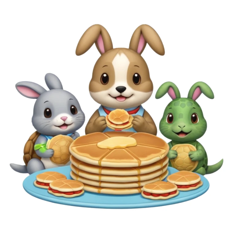 A seal, dog, bunny and turtle together eating pancakes sticker