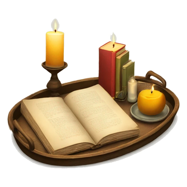vintage tray with books and candle sticker