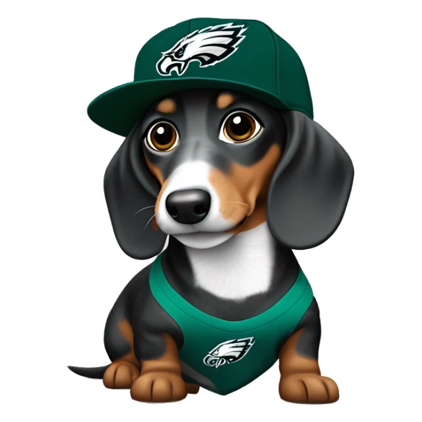 Dapple miniature merle Dachshund wearing Philadelphia Eagles Hat sticker