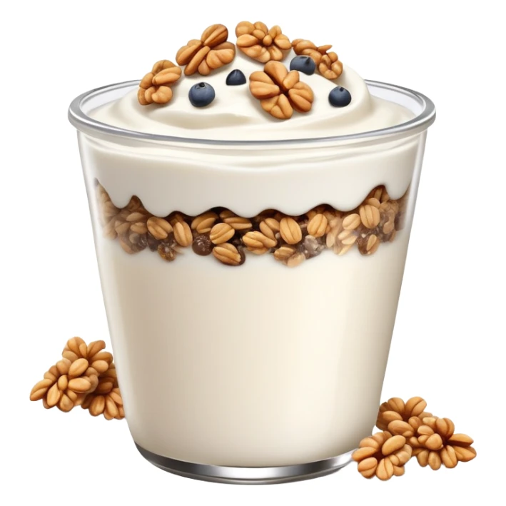 Greek yogurt cup with protein granola and chia seeds sprinkled on top sticker