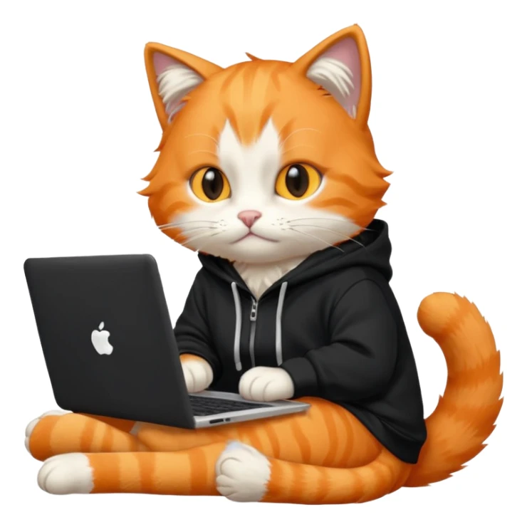 orange cat with laptop and black hoodie sticker
