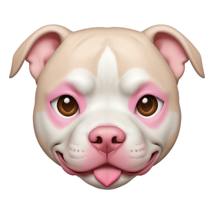 a white pit bull with a pink nose and a brown mask around its eye sticker