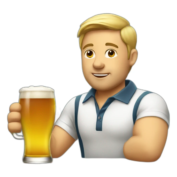 a male executive in polo shirt is drinking beer. sticker