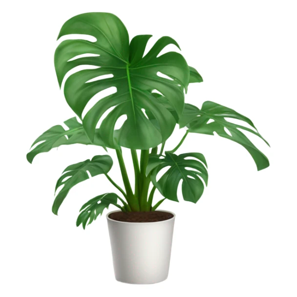 Monstera plant with 4 matured leaves in white pot sticker