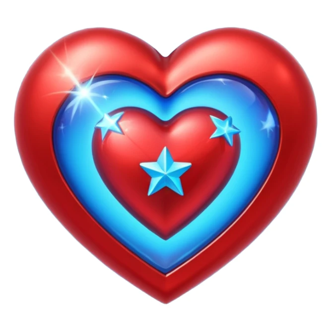 A metallic red 3D heart with a bright blue star inside sticker