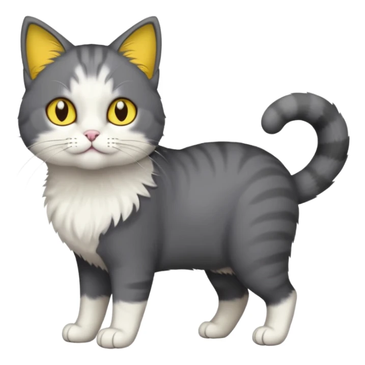 full body half dark grey and half white cat with white front legs sticker