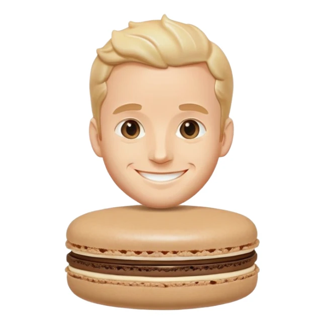 macaron pastry with the face of Macron, smiling expression sticker