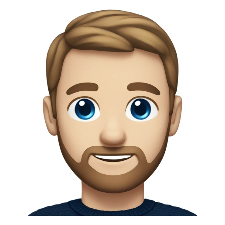 irish man blue eyes, brown short receding hair and short beard, wearing a smart navy blue jumper. sticker