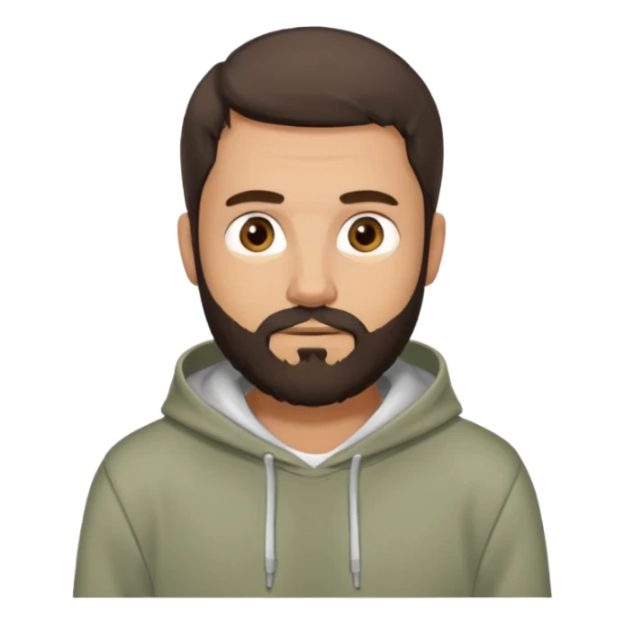 Uomo adulto con la barba capello moro occhi marroni metà busto e vestito con una felpa grigia e maglietta bianca sticker