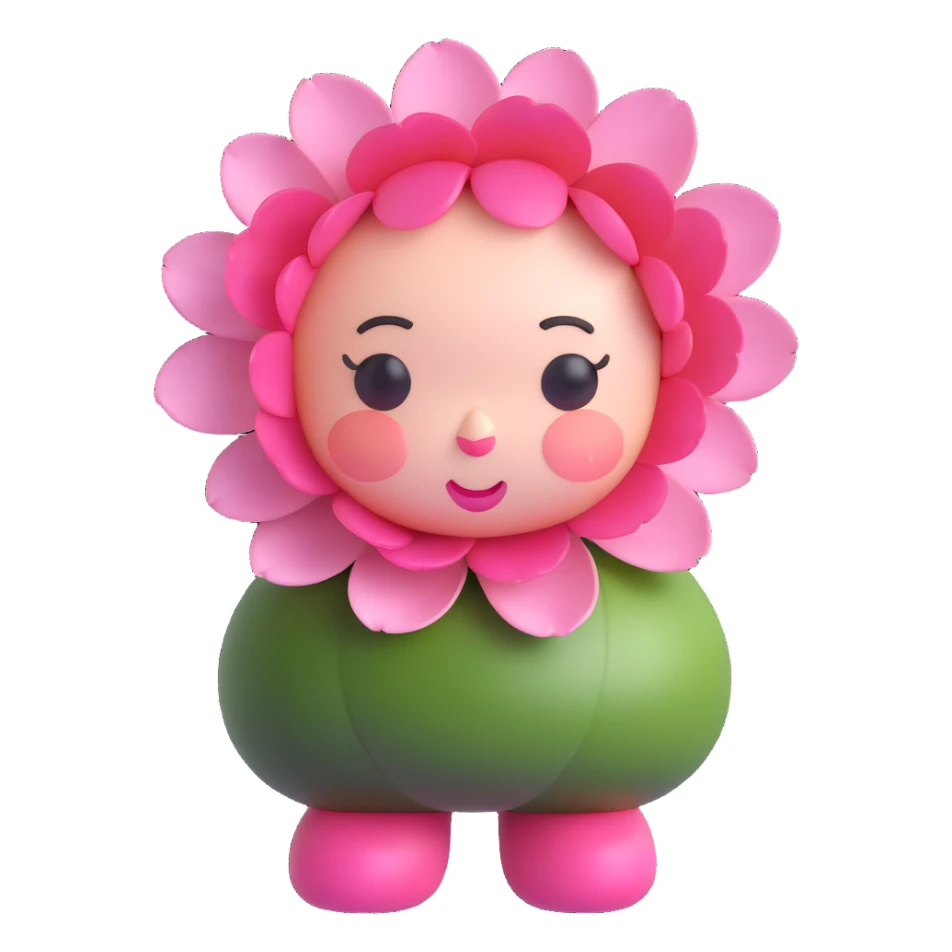 cute kawaii style pink peony flower with a round plump body, blushing cheeks, nervous expression, soft and adorable, soft pink tones, full body sticker