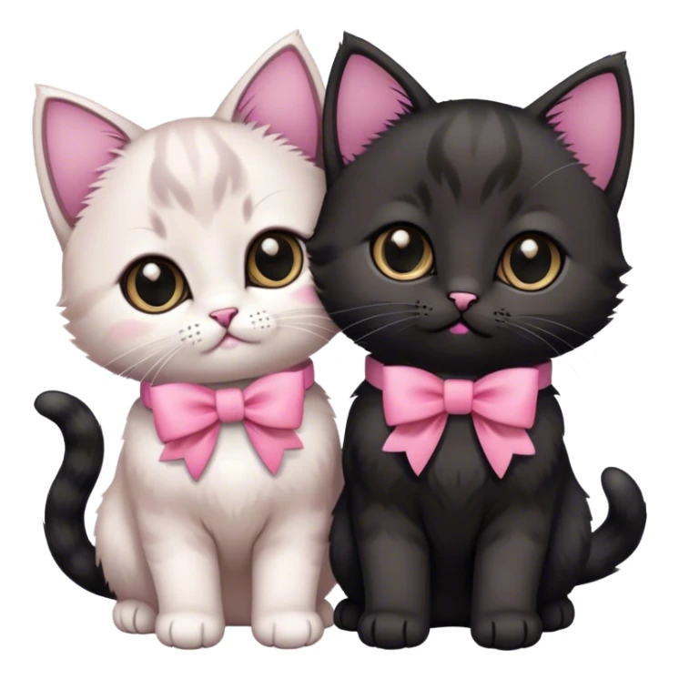Two cute black Siberian kittens with pink and black bow collars sticker