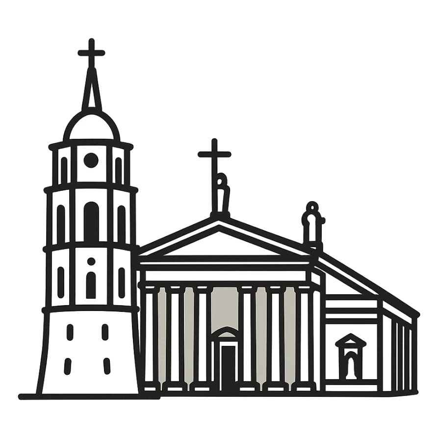 Vilniaus katedra, Lietuva, Discord role icon, modern linear style, neutral background, no text sticker