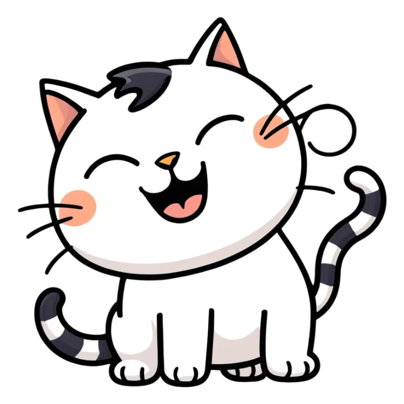 Cat with black ink horns laughing at a shaved cat doodle sticker