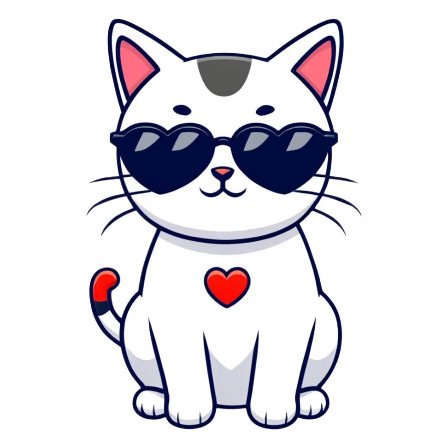 Cat wearing rainbow heart-shaped sunglasses sticker