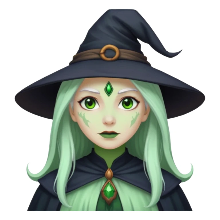 Woman witch with green skin and white long hair sticker