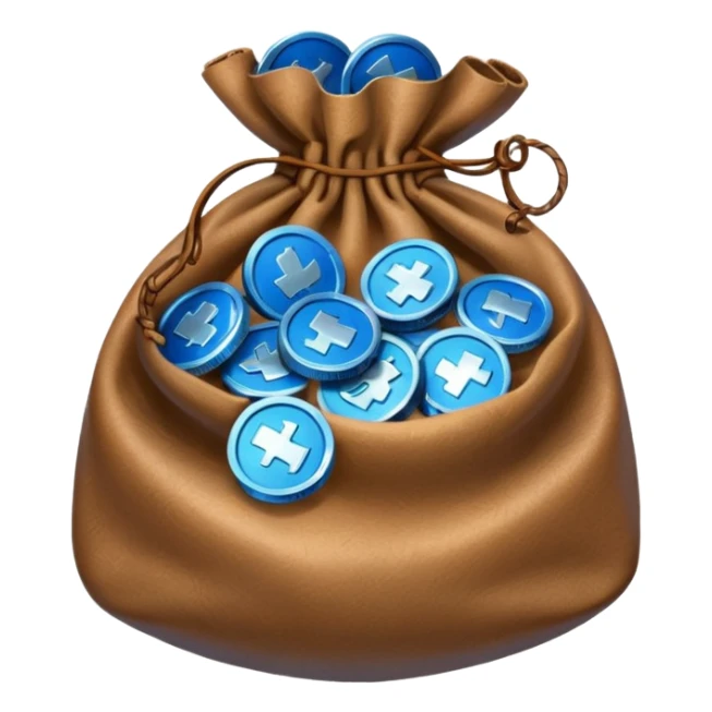 blue coins inside an opened brown money bag  sticker