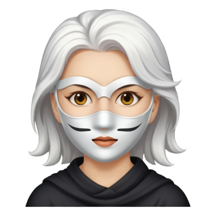 white haired woman with half white mask, mask covers right side sticker