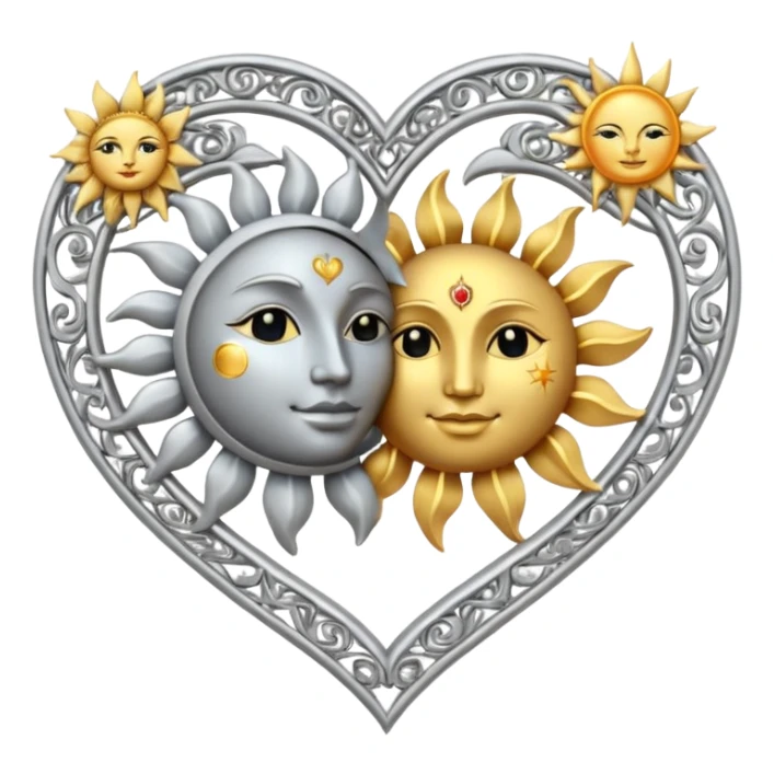 heart with a sun and moon motif sticker